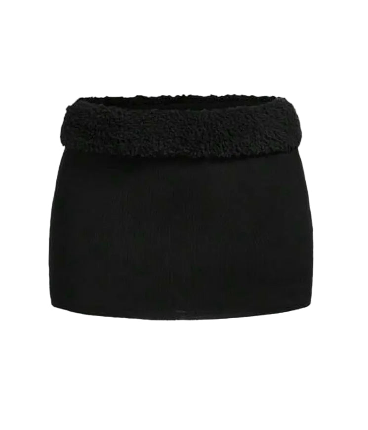 2PCS Off-Shoulder Mesh Fur Trim Low Waist Skirt