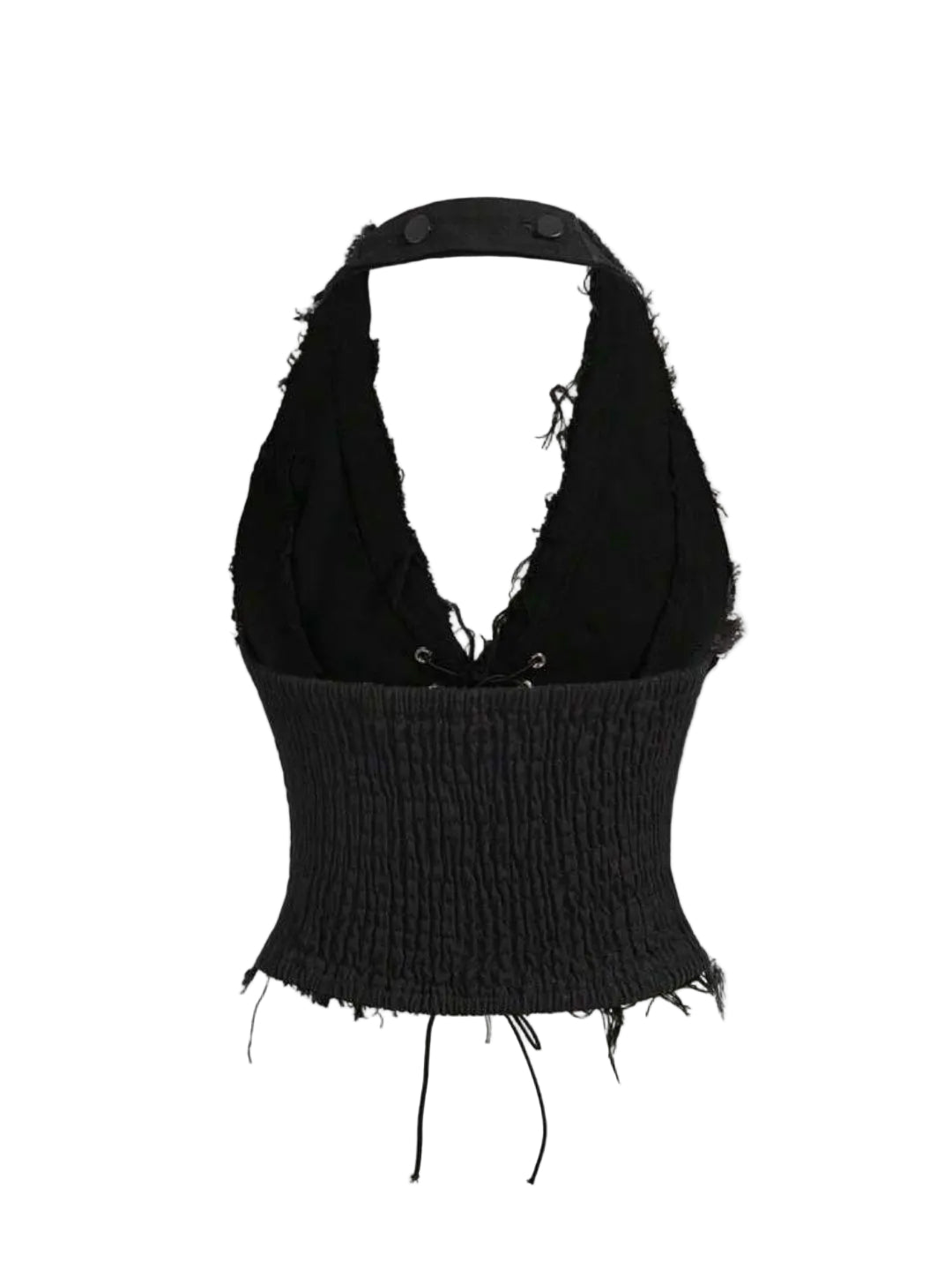 Denim Lace-Up Cross Decor Halter Top