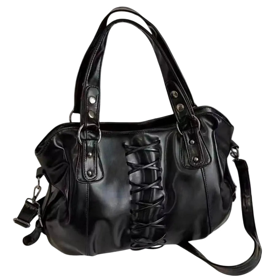 Retro Leather Lace-Up Crossbody Handbag