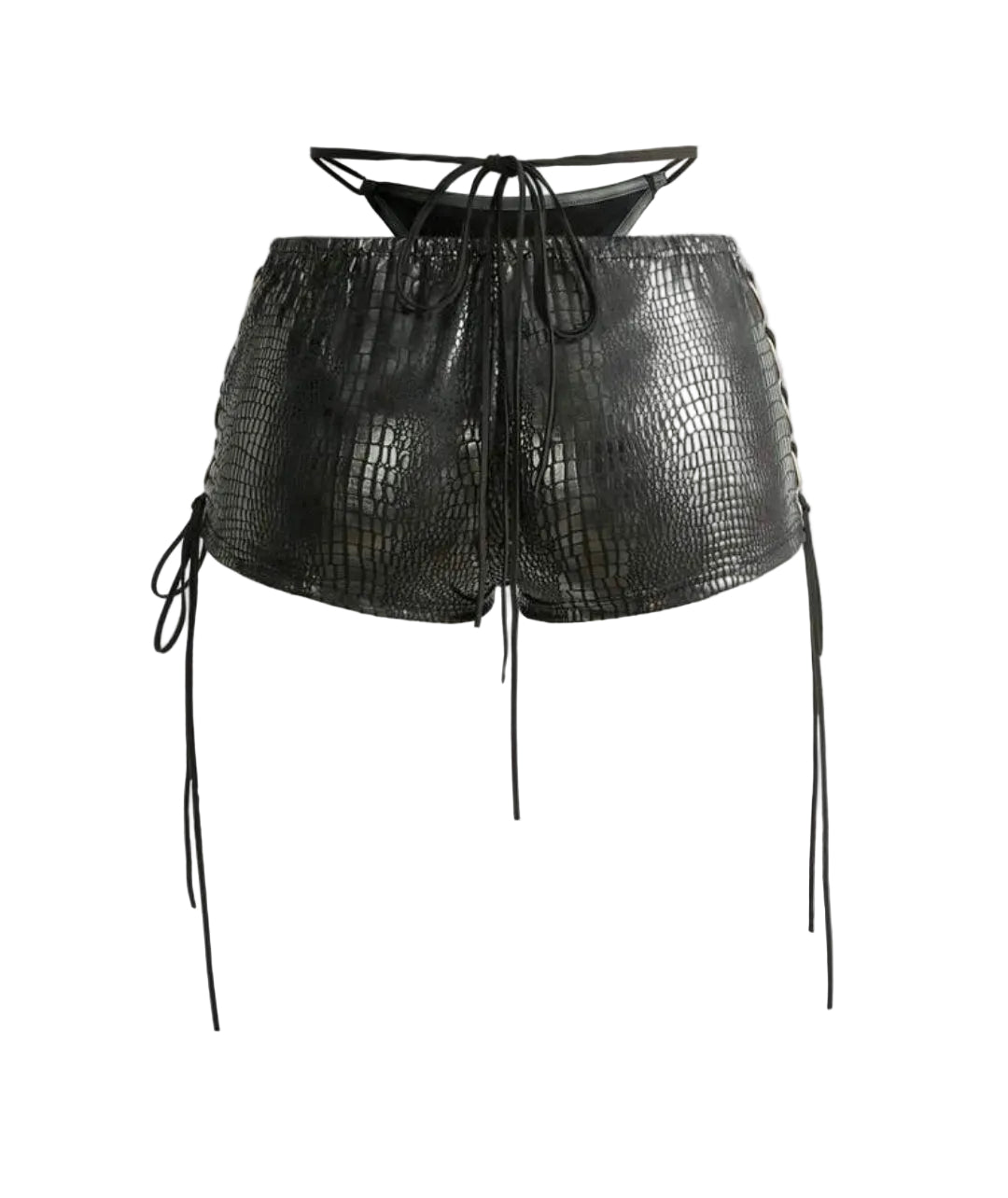 2PCS Leather Lace-Up Bikini Top Shorts Sets