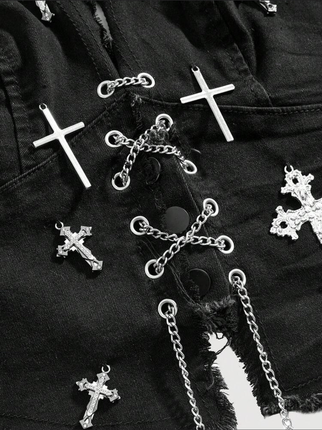 Denim Silver Chain Silver Cross  Halter Top