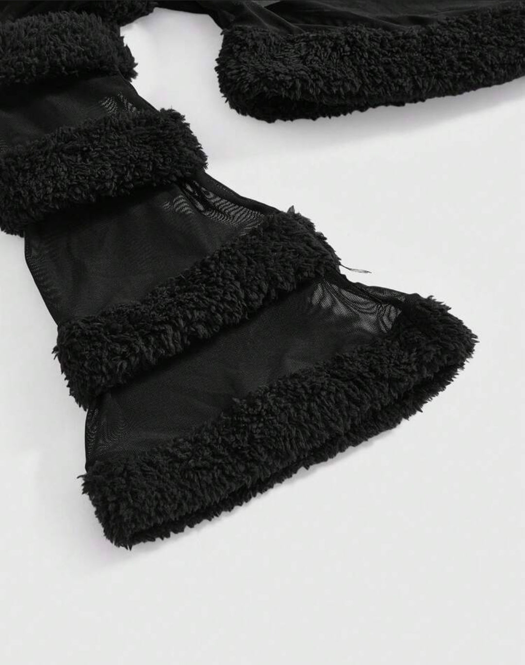 2PCS Off-Shoulder Mesh Fur Trim Low Waist Skirt