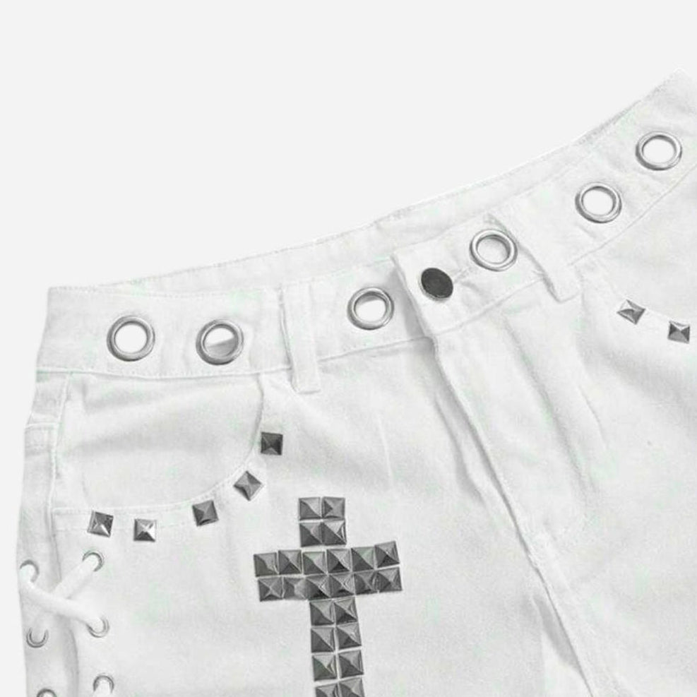 Women's Lace-Up Studded Rivet Shorts
