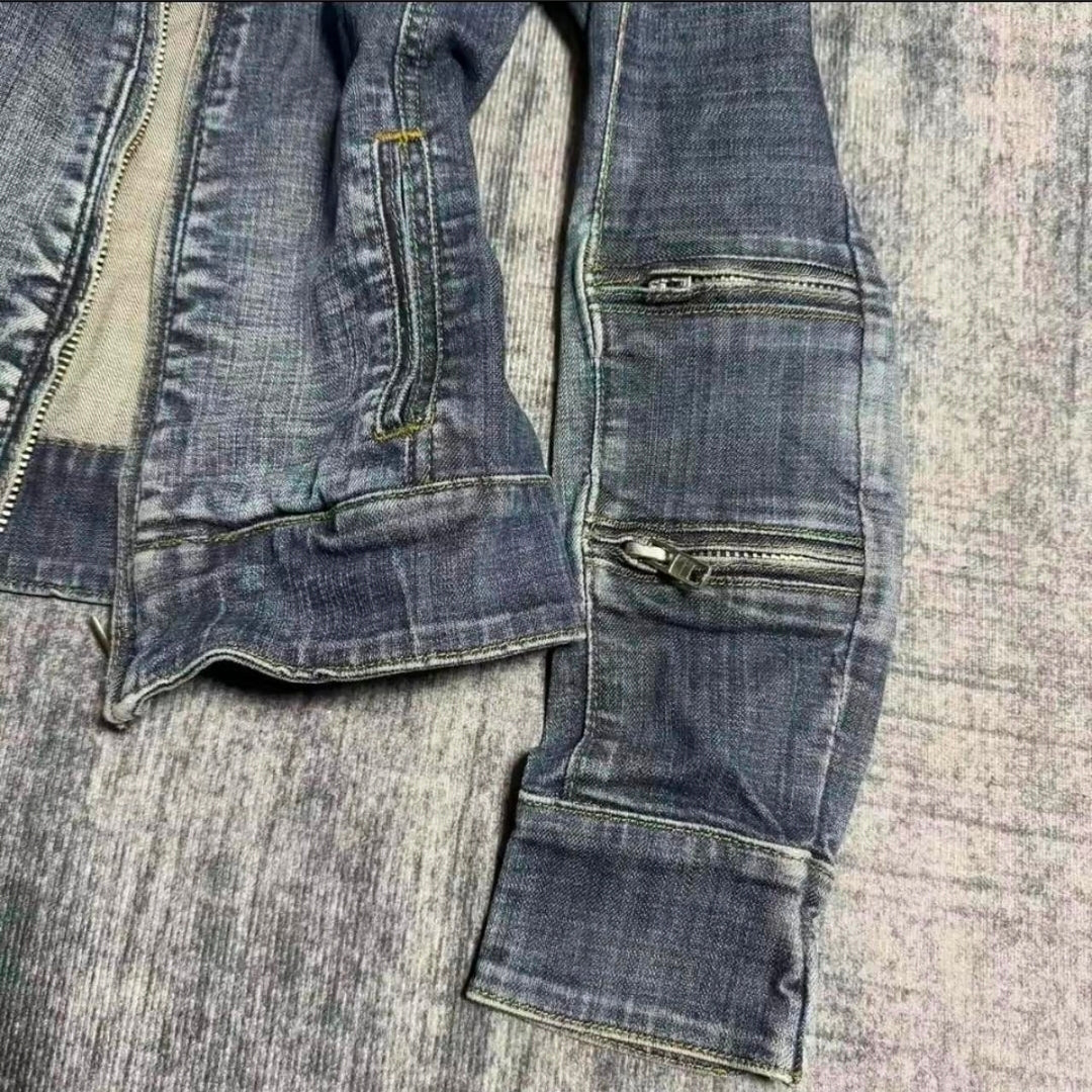 Women's Blue Zipper Denim Jacket