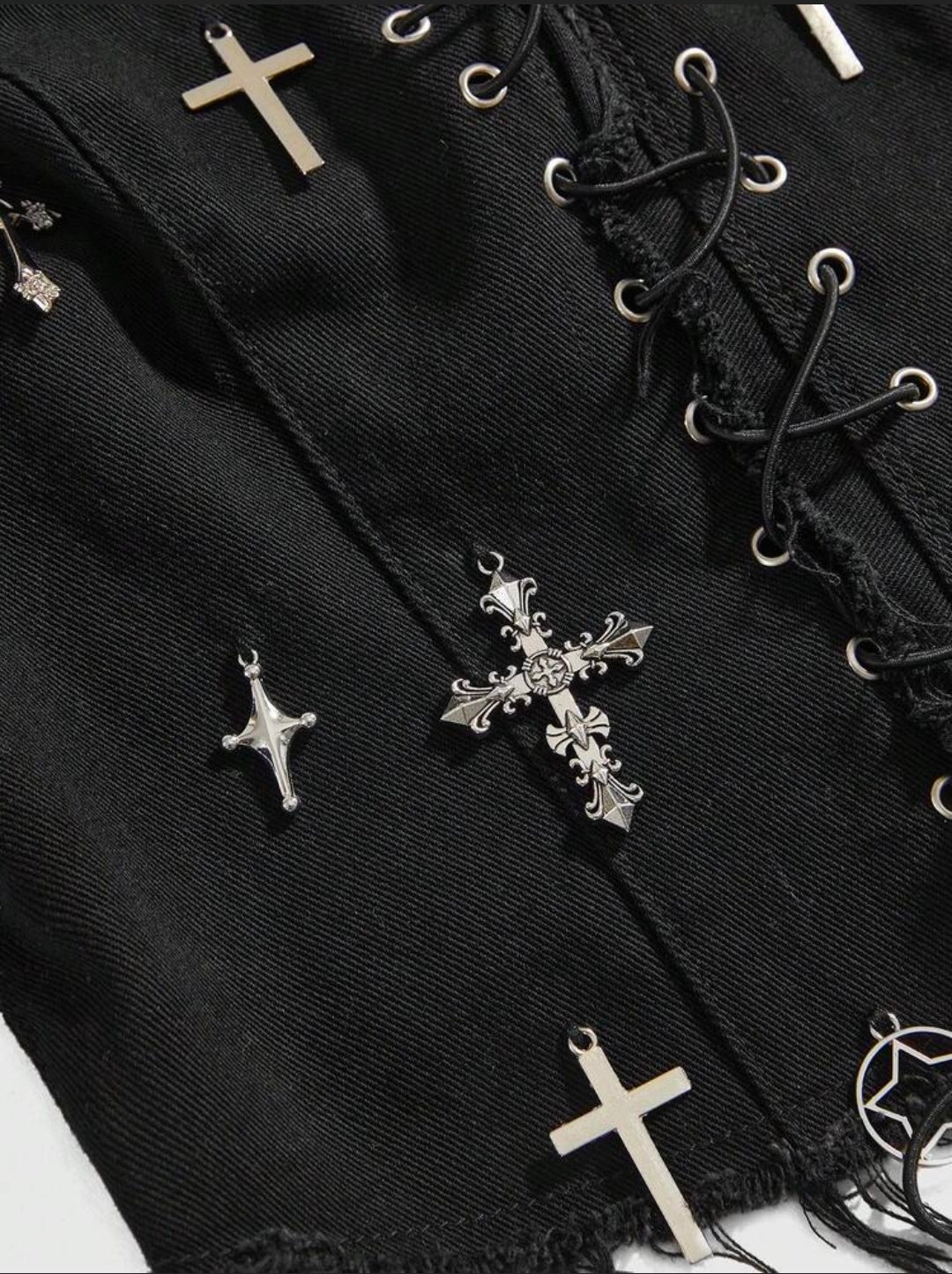 Denim Lace-Up Cross Decor Halter Top