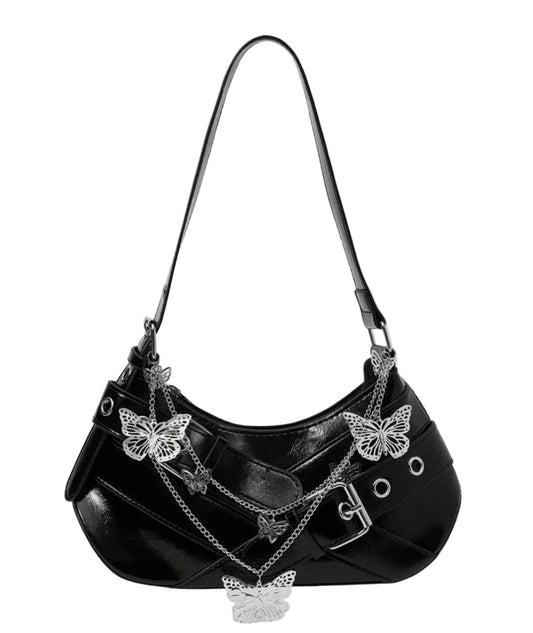 Butterfly Leather Shoulder Bag Y2K Chain Purse