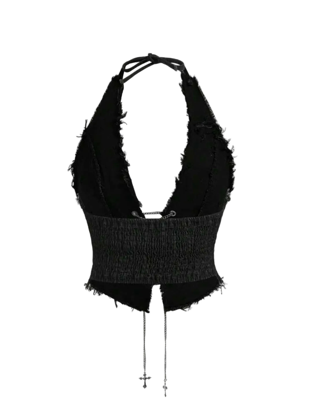Denim Silver Chain Silver Cross  Halter Top