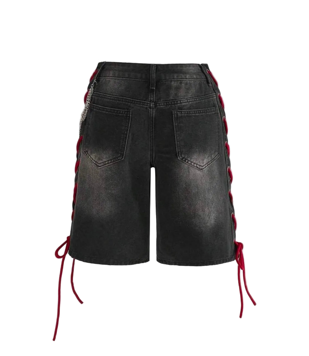 Star Lace-Up Denim Shorts with Cross Chain Detail