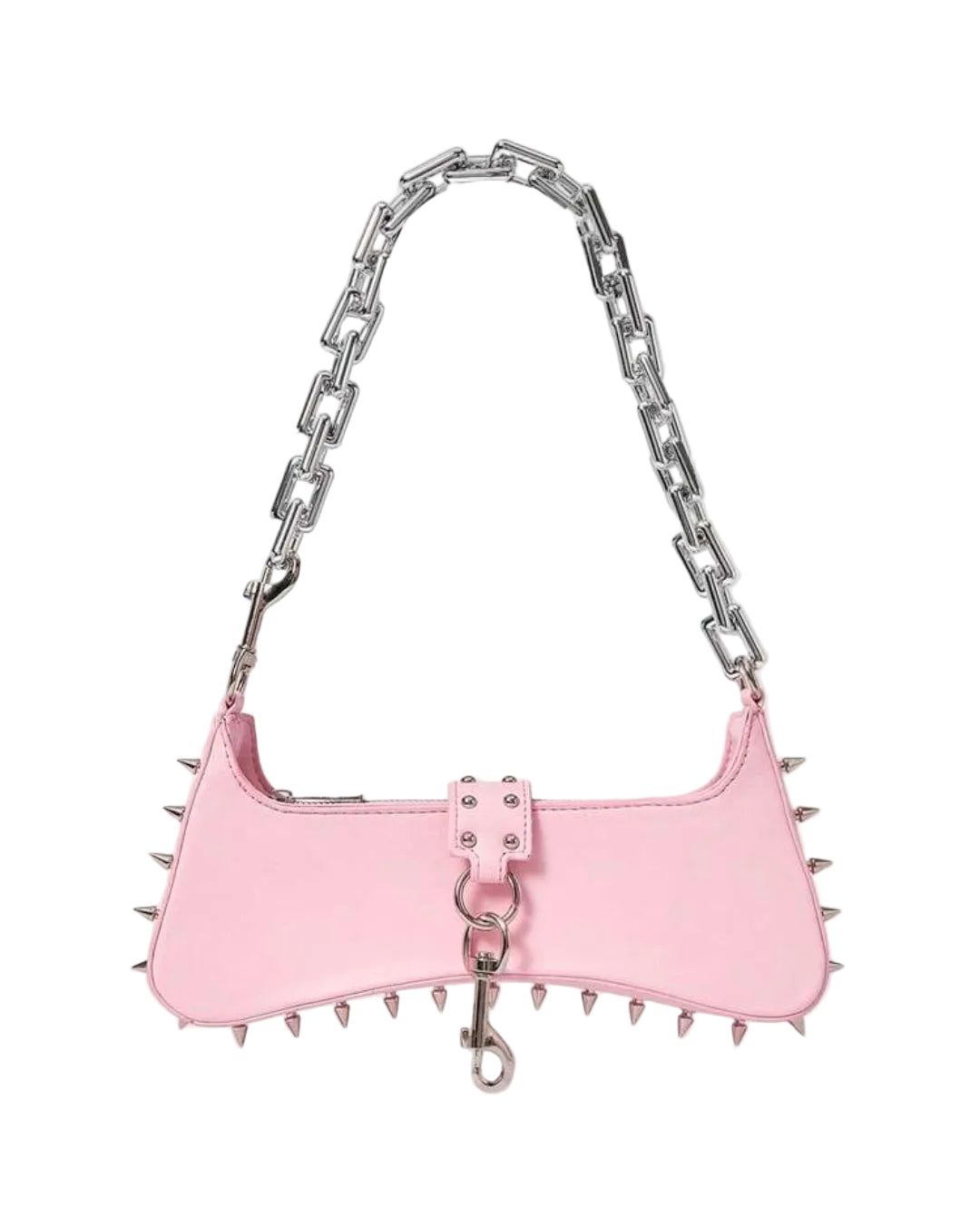 Pink Studded Silver Chain Strap Handbag