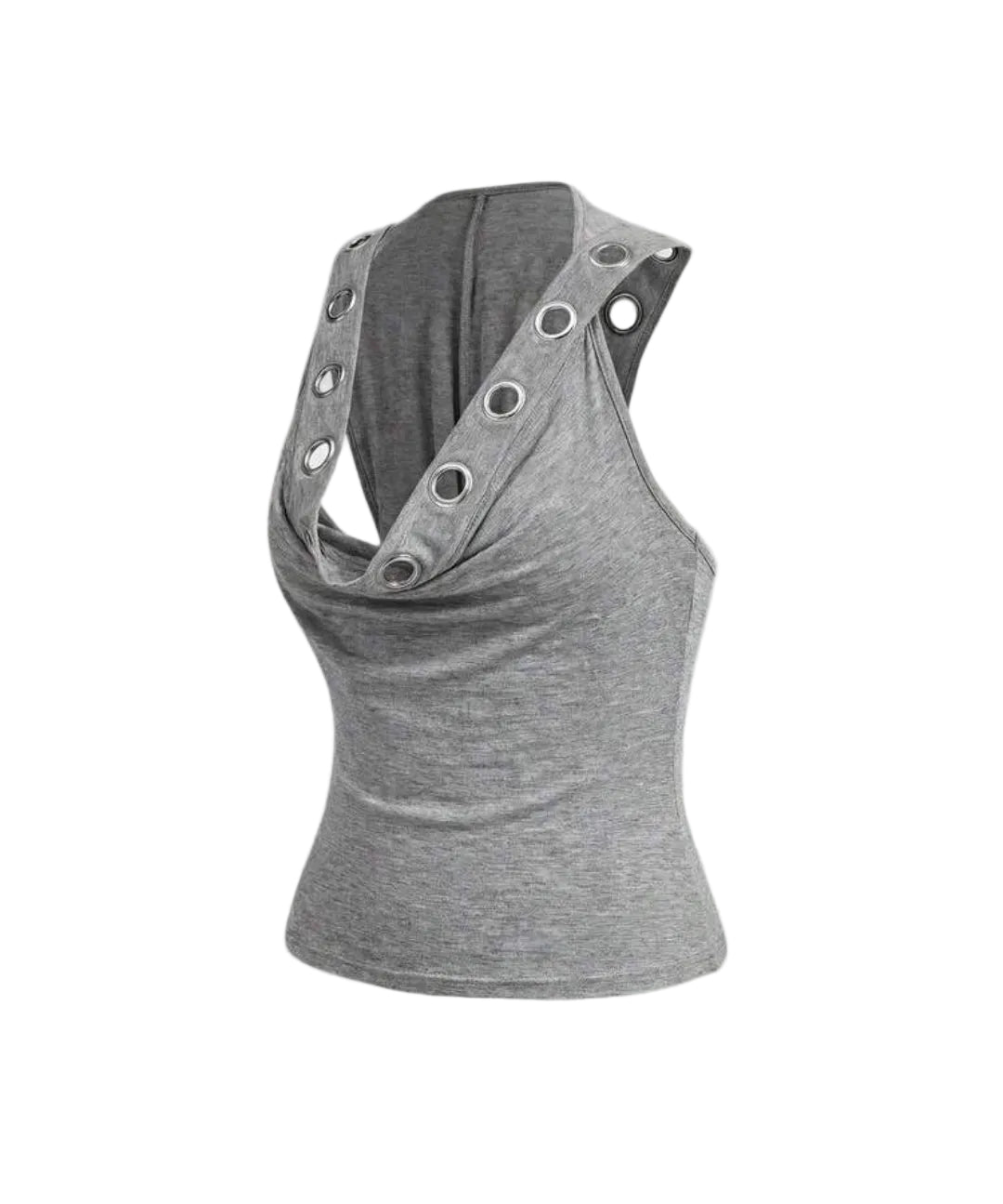 Grey Eyelet Metal Hooded Tank Top