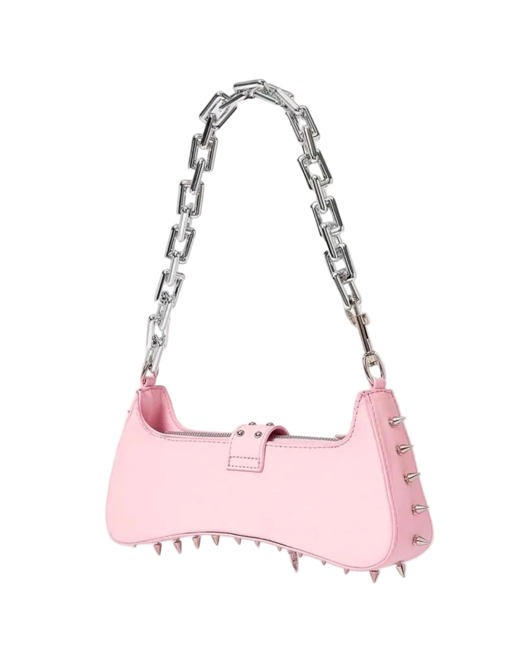 Pink Studded Silver Chain Strap Handbag