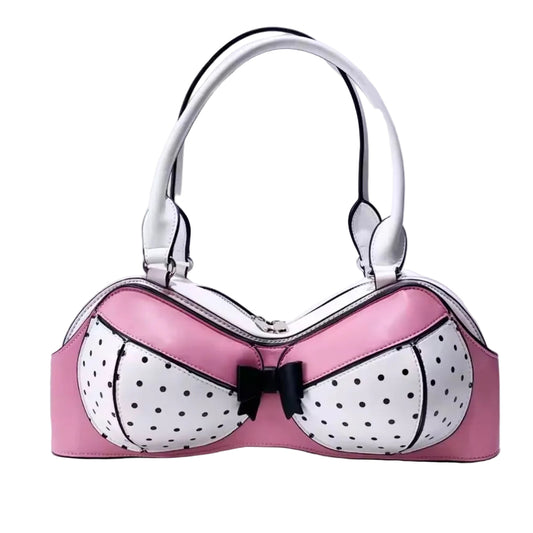 Bra-Shaped Pink Polka Dot Handbag