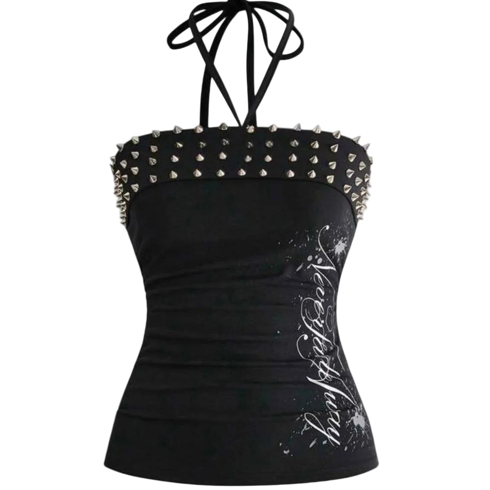 Y2K Graphic Letter Studded Camisole Top