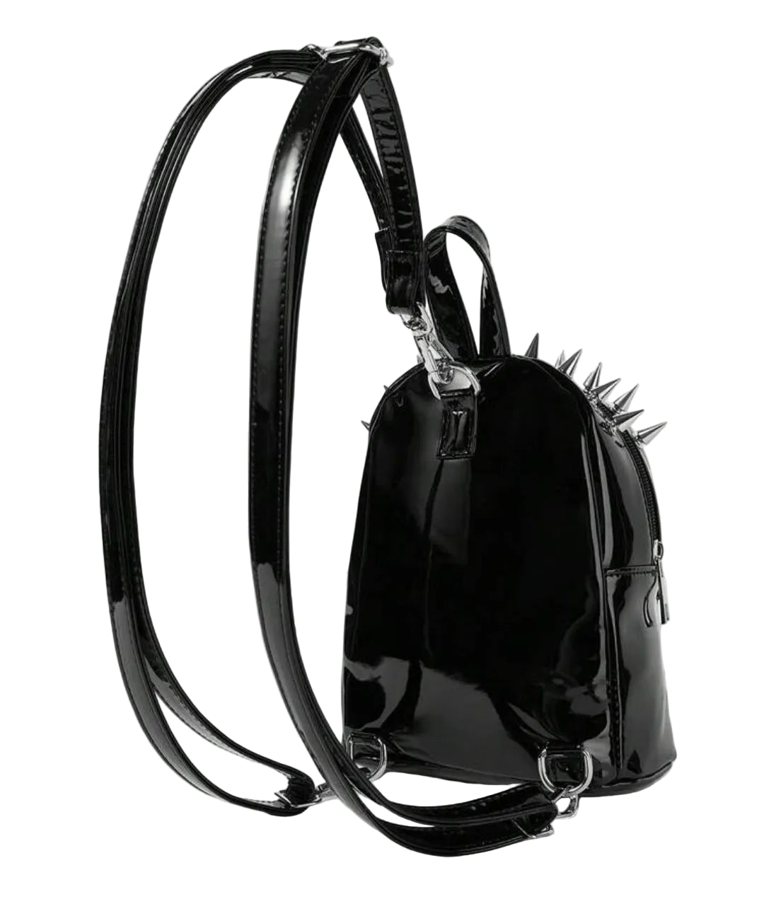Spiked Patent Mini Silver Ring Backpack