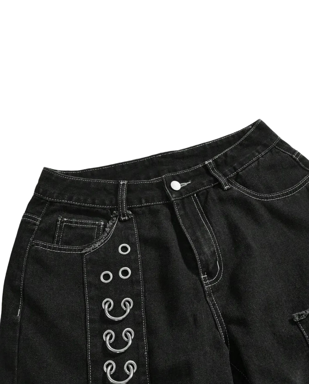 Denim Rivet Eyelet Cross Loose Shorts