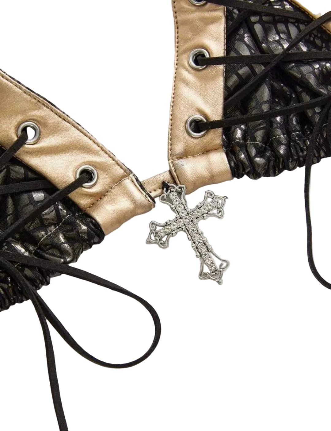 2PCS Leather Lace-Up Bikini Top Shorts Sets