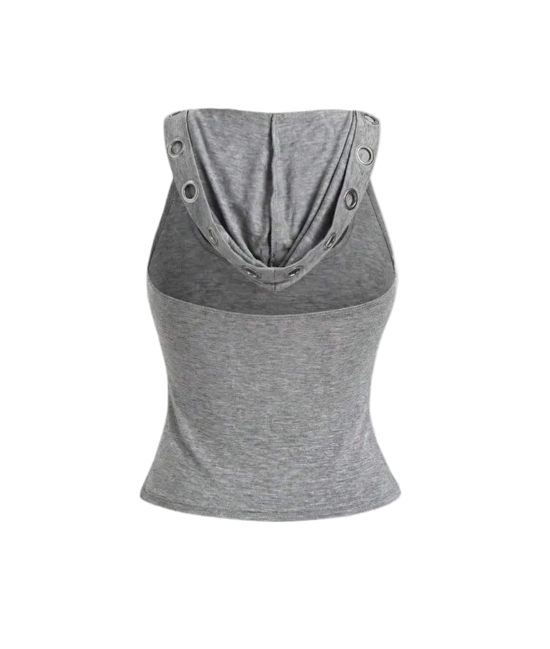 Grey Eyelet Metal Hooded Tank Top