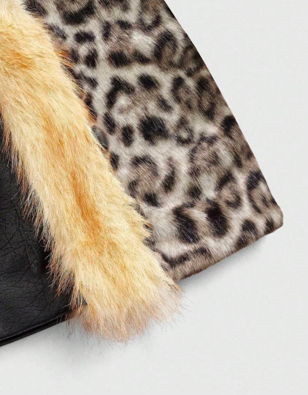 Leather Animal Fur Patchwork Mini Skirt