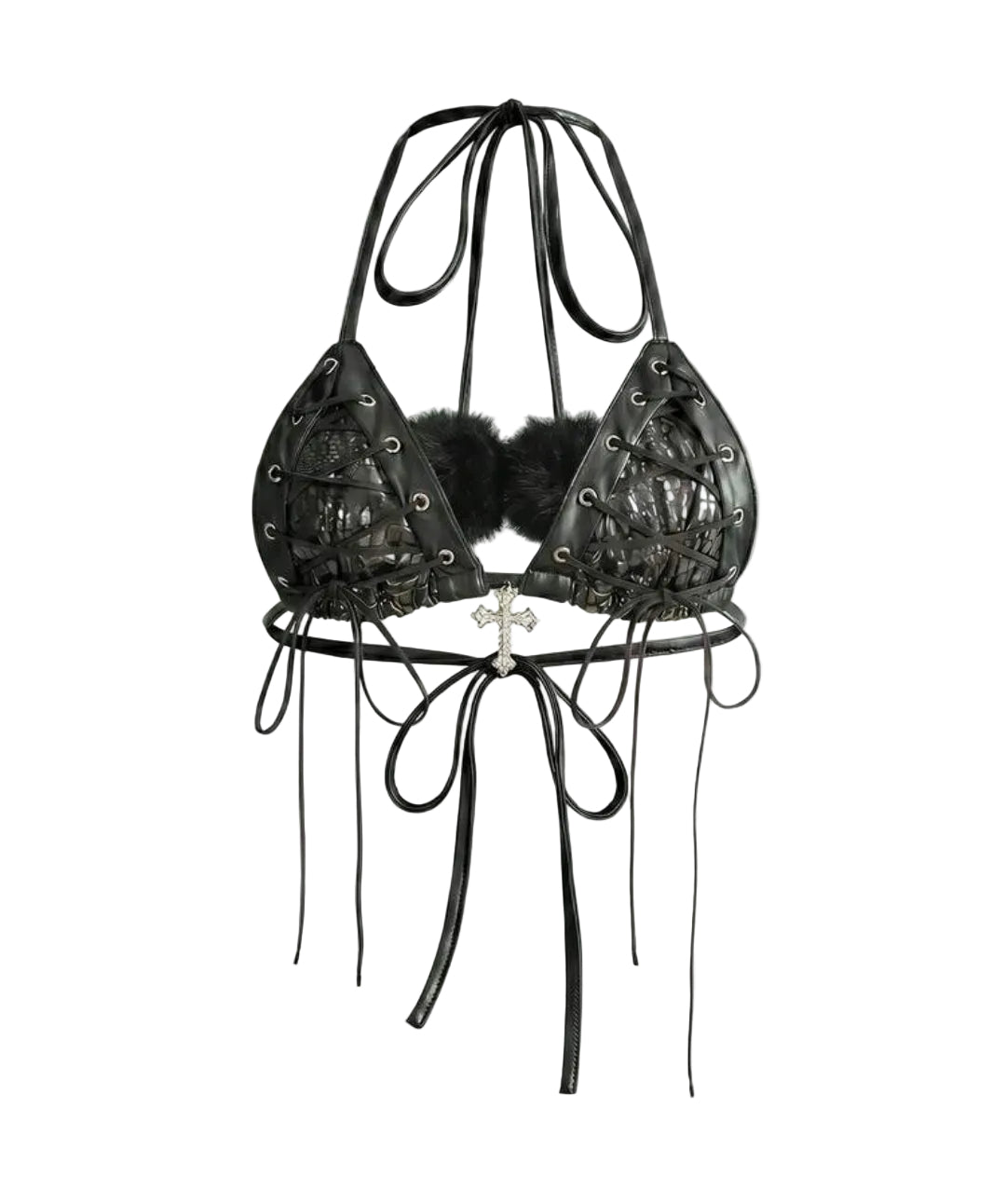 2PCS Leather Lace-Up Bikini Top Shorts Sets