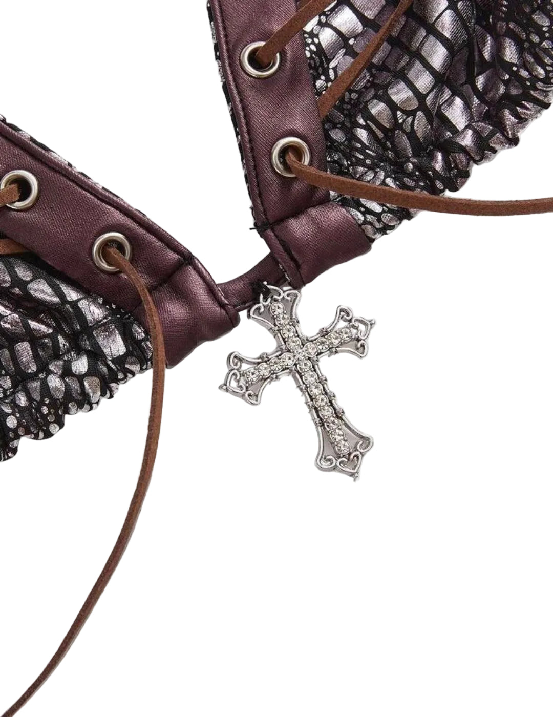 2PCS Leather Lace-Up Bikini Top Shorts Sets