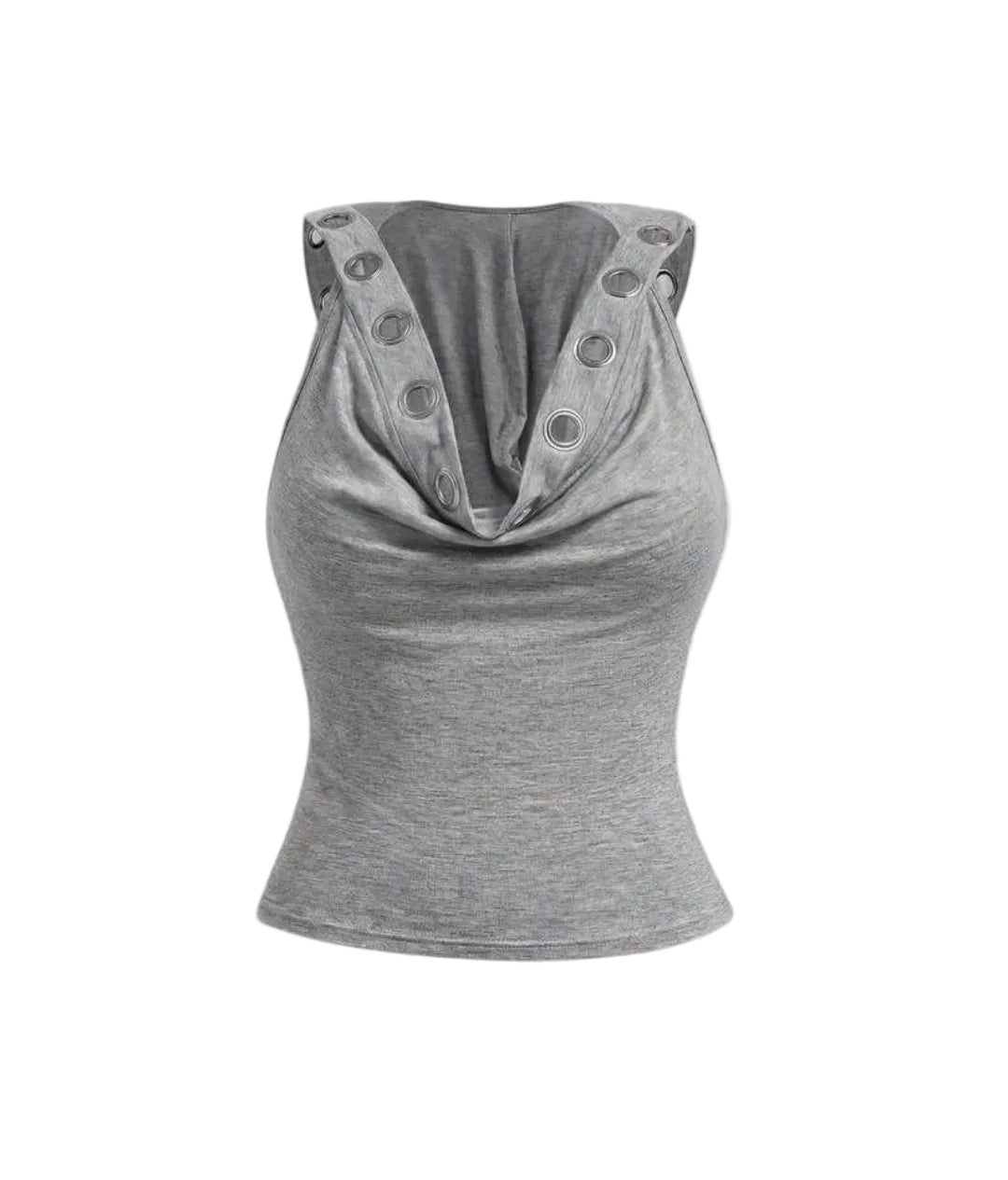 Grey Eyelet Metal Hooded Tank Top