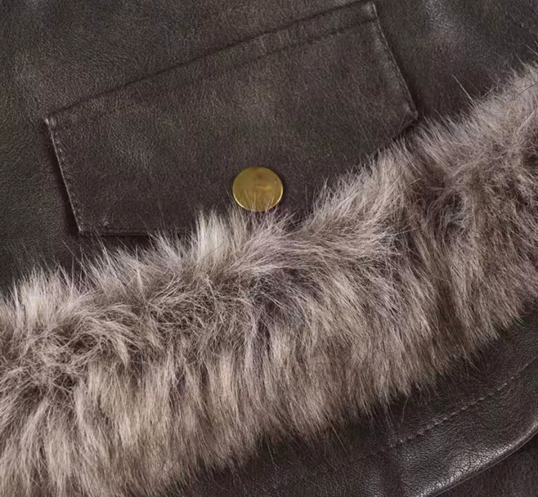 Y2K Leather Fur Patchwork Low Rise Shorts