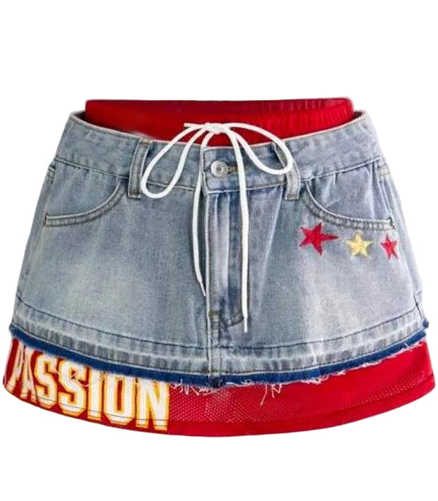Denim Patchwork Colorblock Mini Denim Skirt