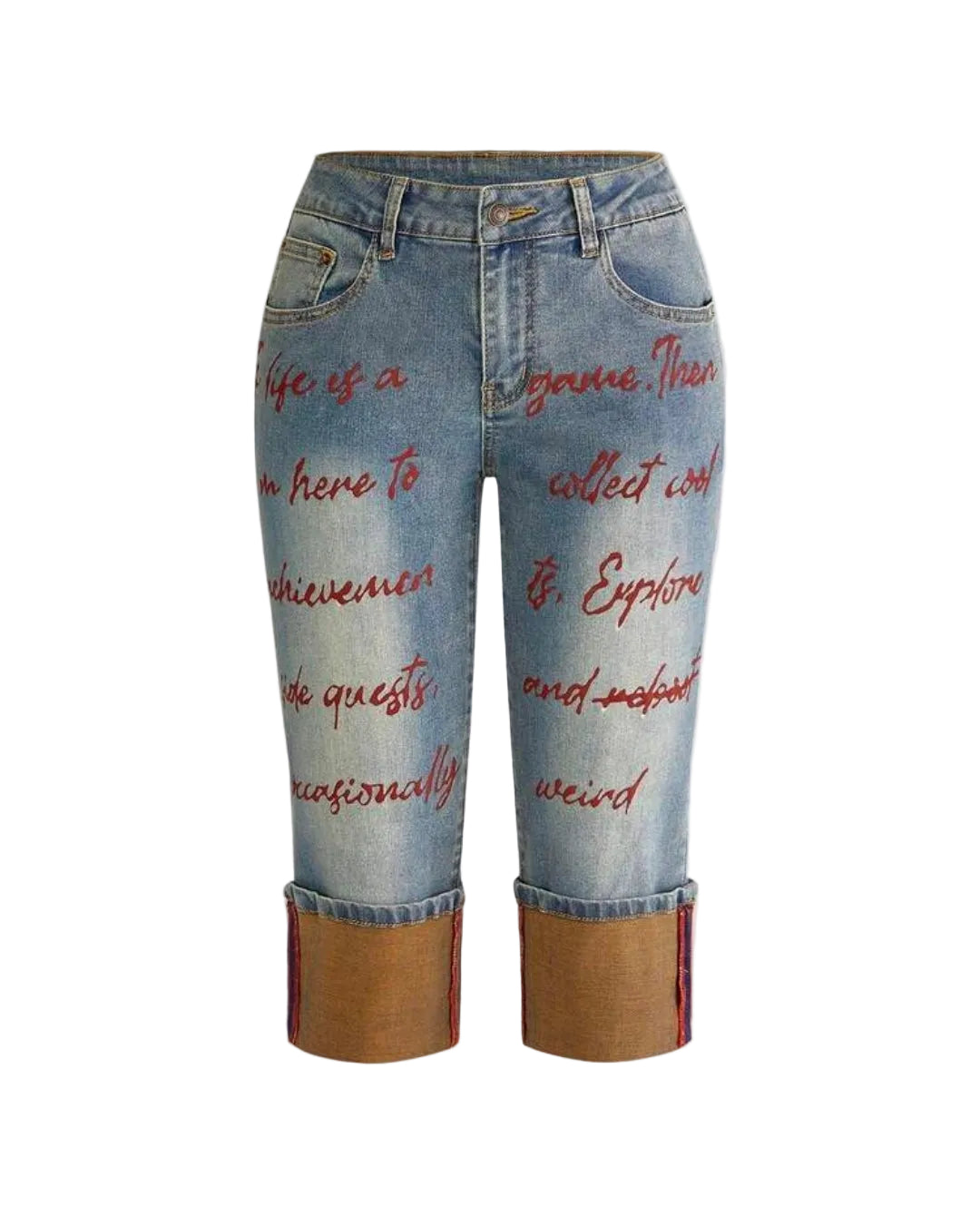 Denim Colorful Letter Embroidery Skinny Capri Jeans