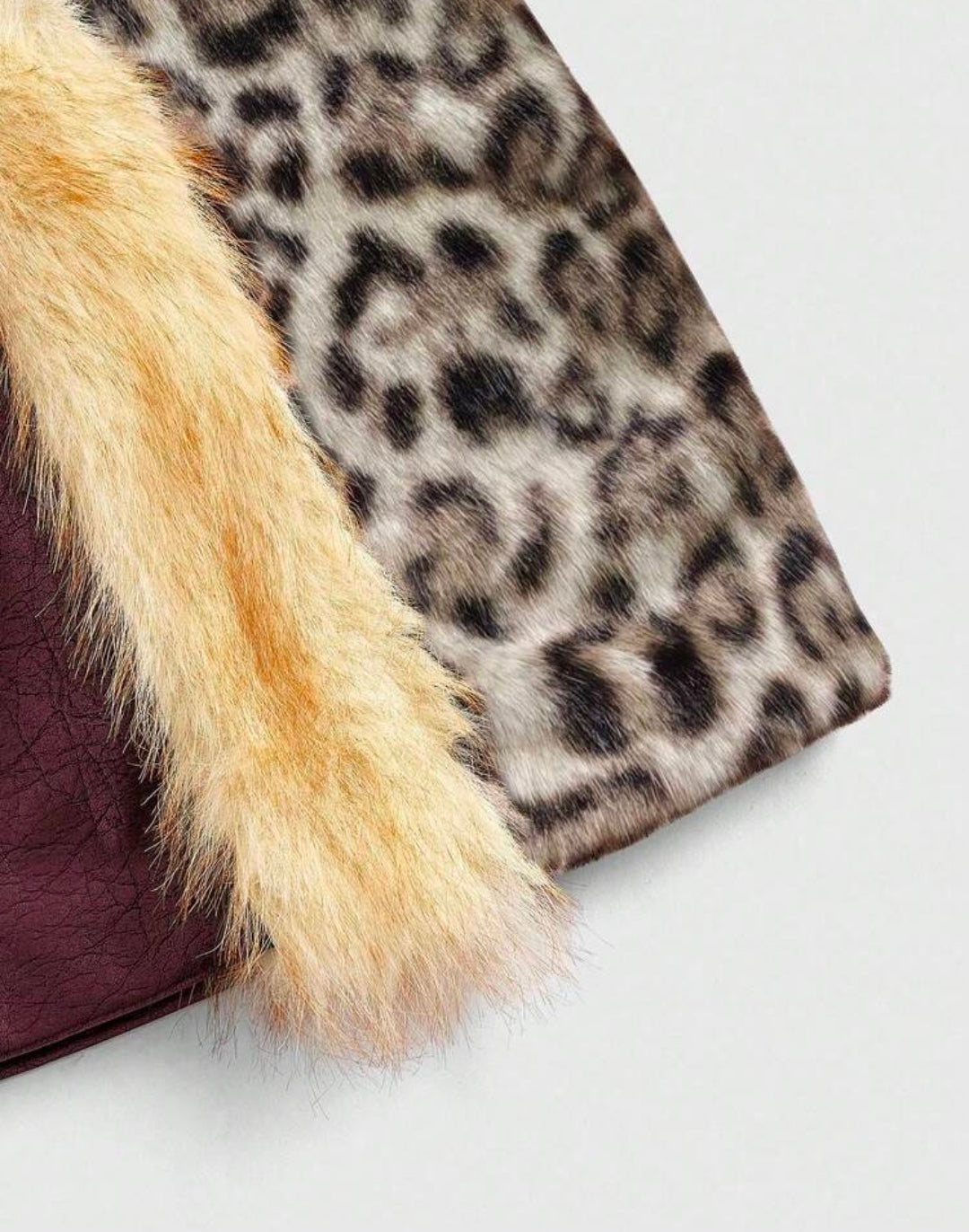 Leather Animal Fur Patchwork Mini Skirt