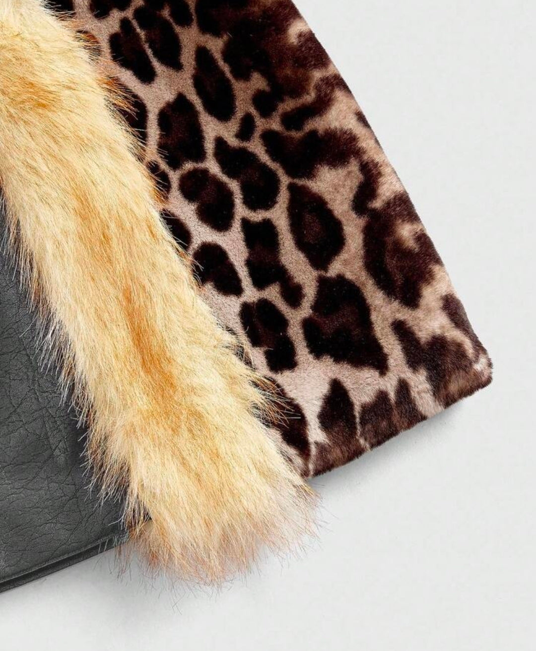 Leather Animal Fur Patchwork Mini Skirt