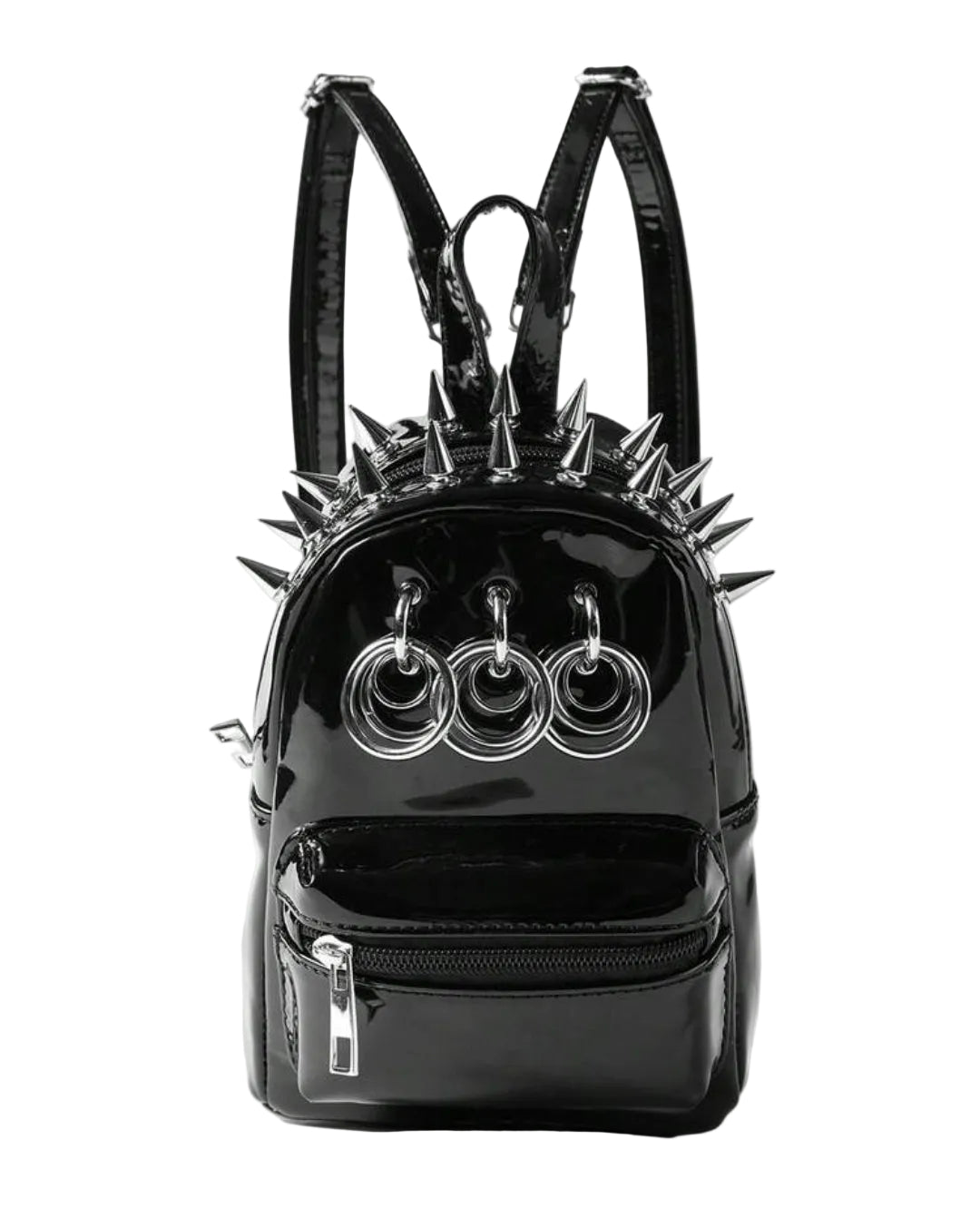 Spiked Patent Mini Silver Ring Backpack