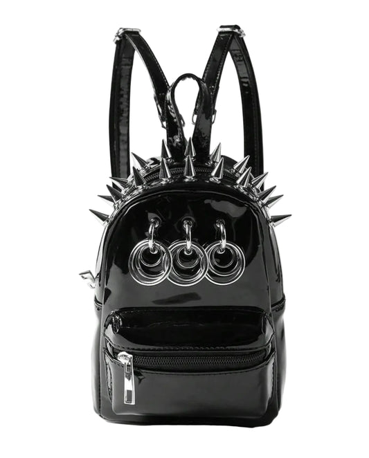 Spiked Patent Mini Silver Ring Backpack
