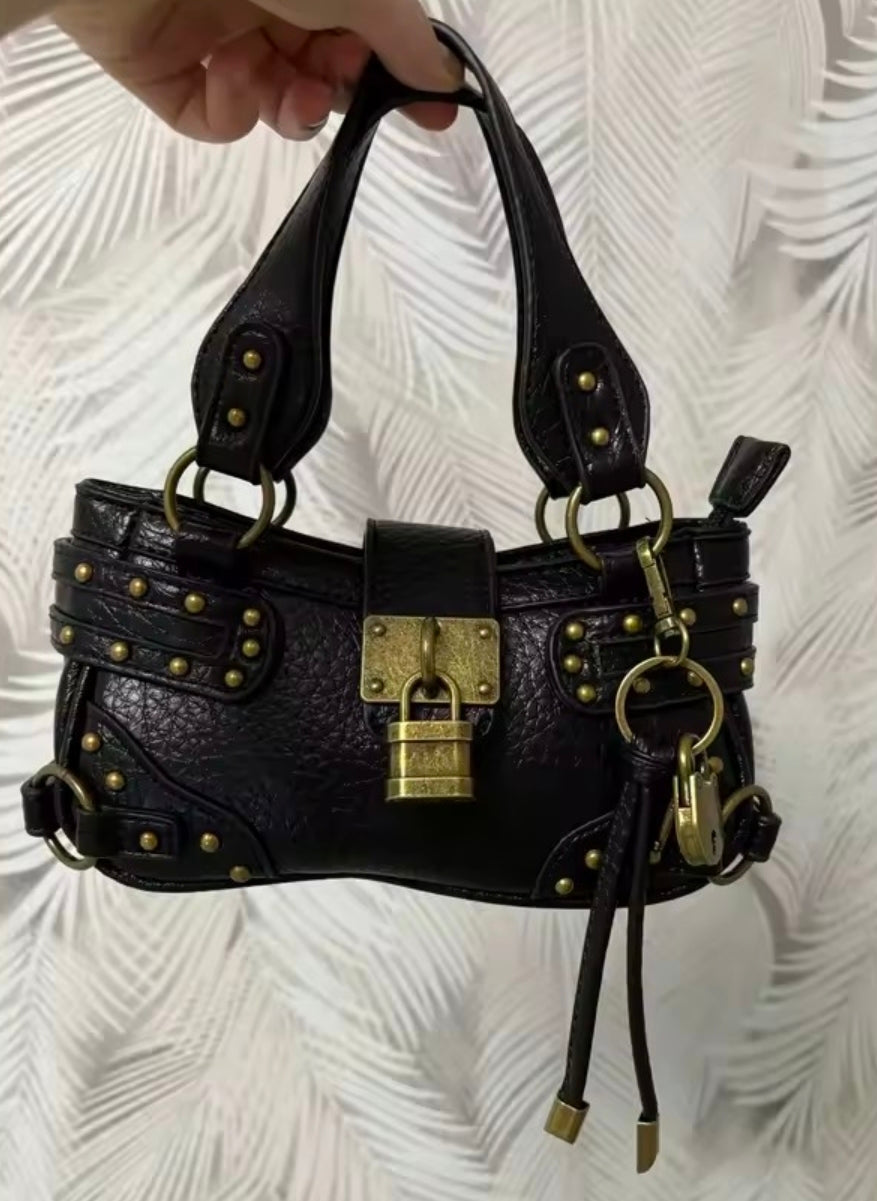 Black Retro Leather Rivet Studded Handbag