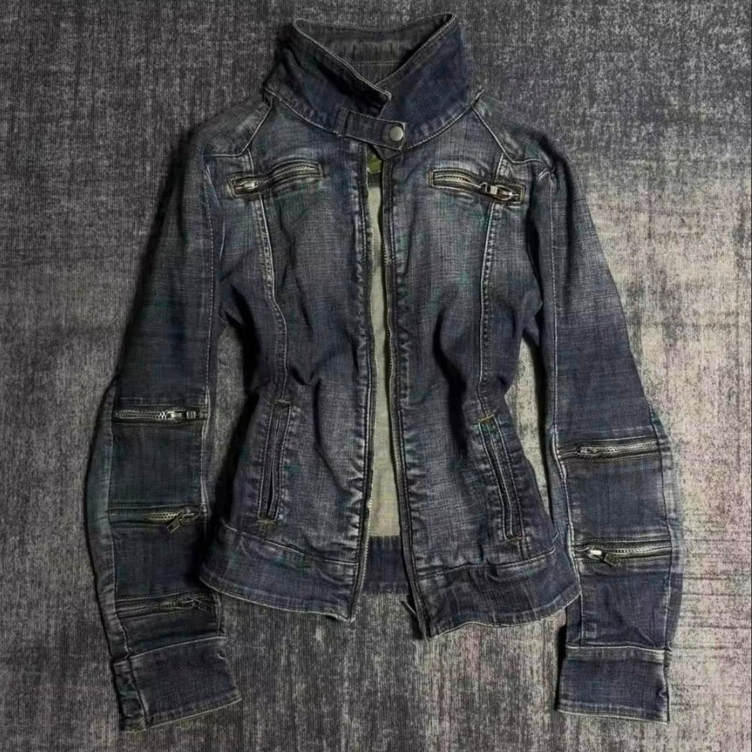 Women's Blue Zipper Denim Jacket
