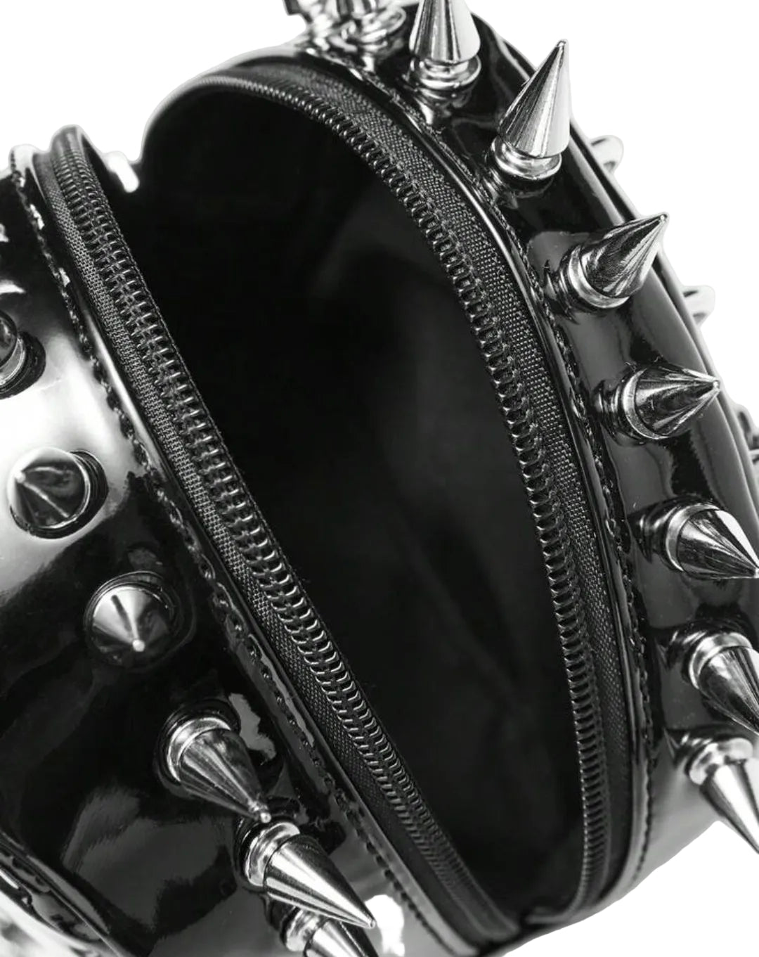 Spiked Patent Mini Silver Ring Backpack