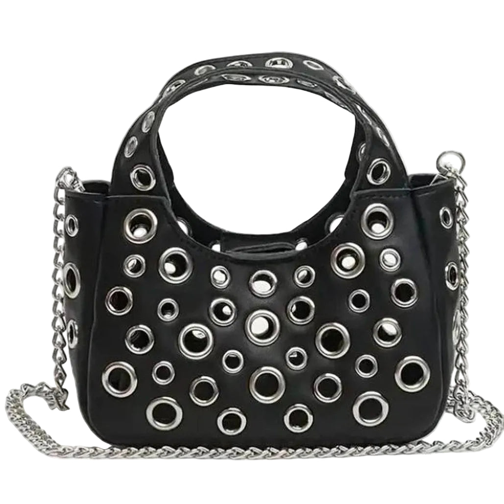 Leather Silver Eyelets Shoulder Chain Handbag