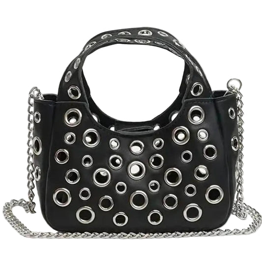 Leather Silver Eyelets Shoulder Chain Handbag