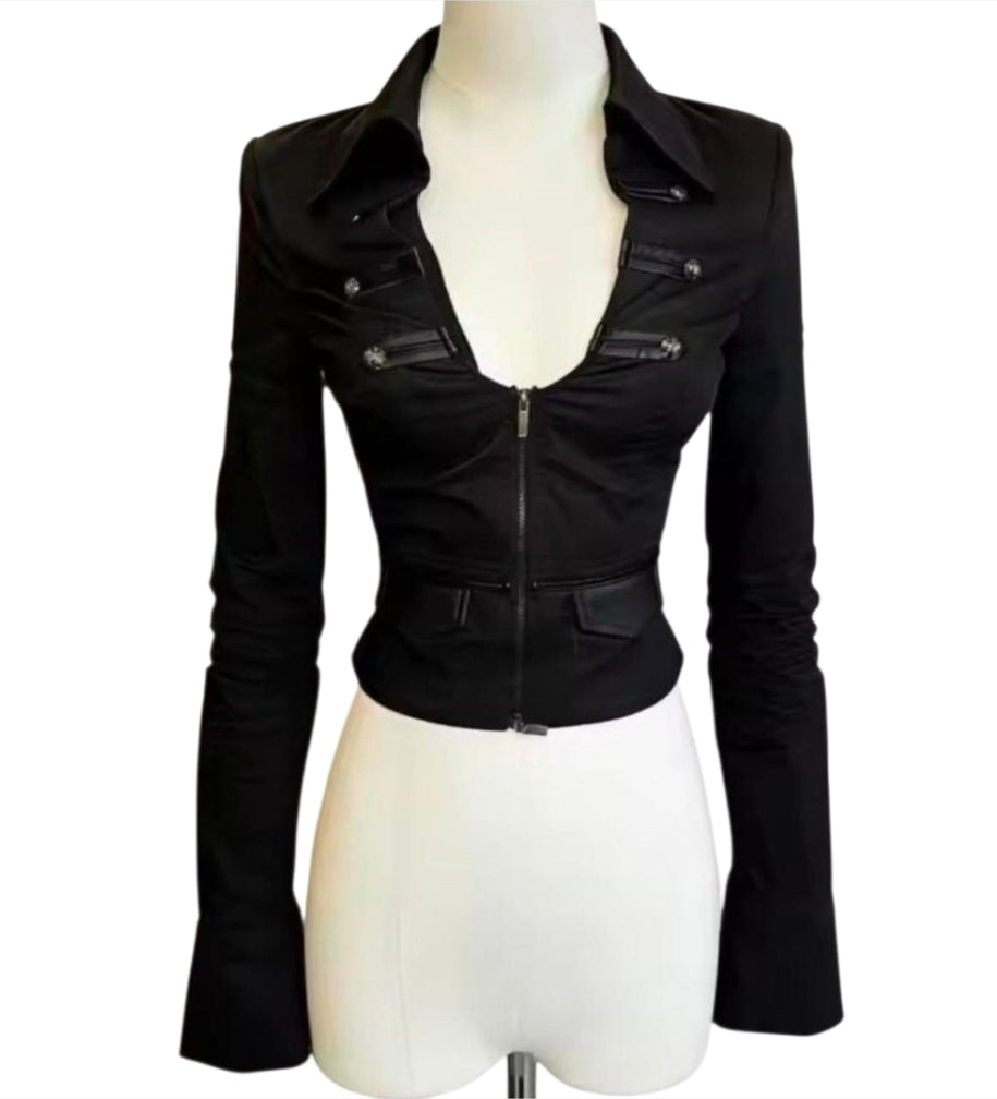 Women's Slim Fit Deep V-Neck Zipper Top