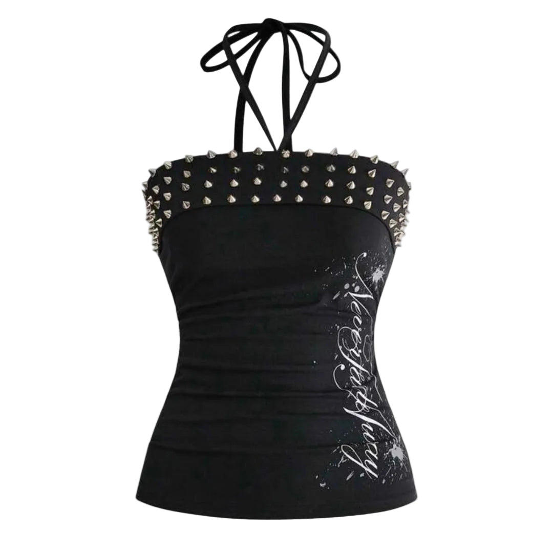 Y2K Graphic Letter Studded Camisole Top
