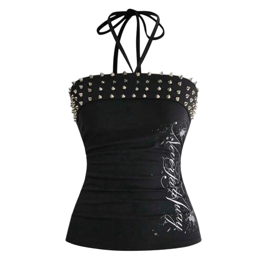 Y2K Graphic Letter Studded Camisole Top
