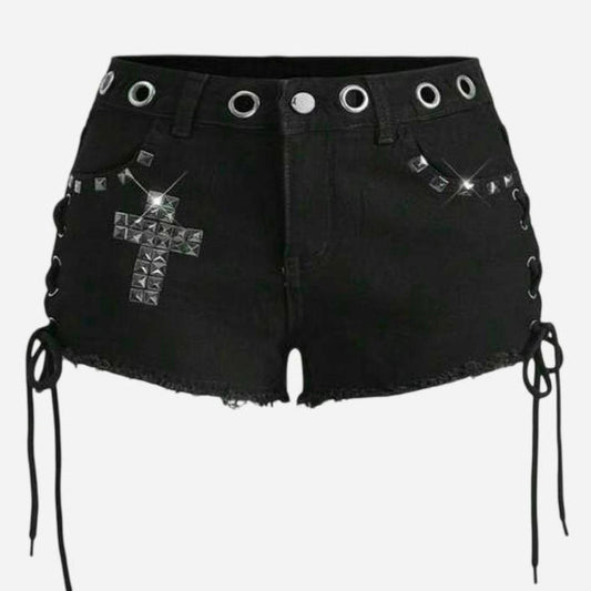 Women's Lace-Up Studded Rivet Shorts