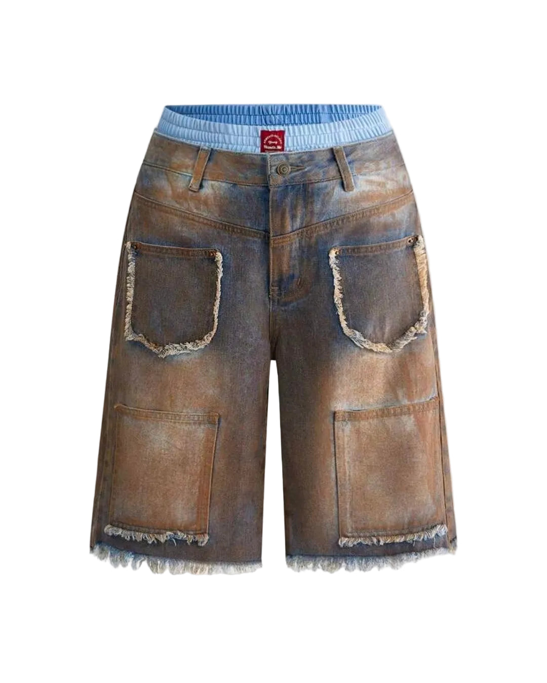 Vintage Distressed Washed Denim Cargo Shorts