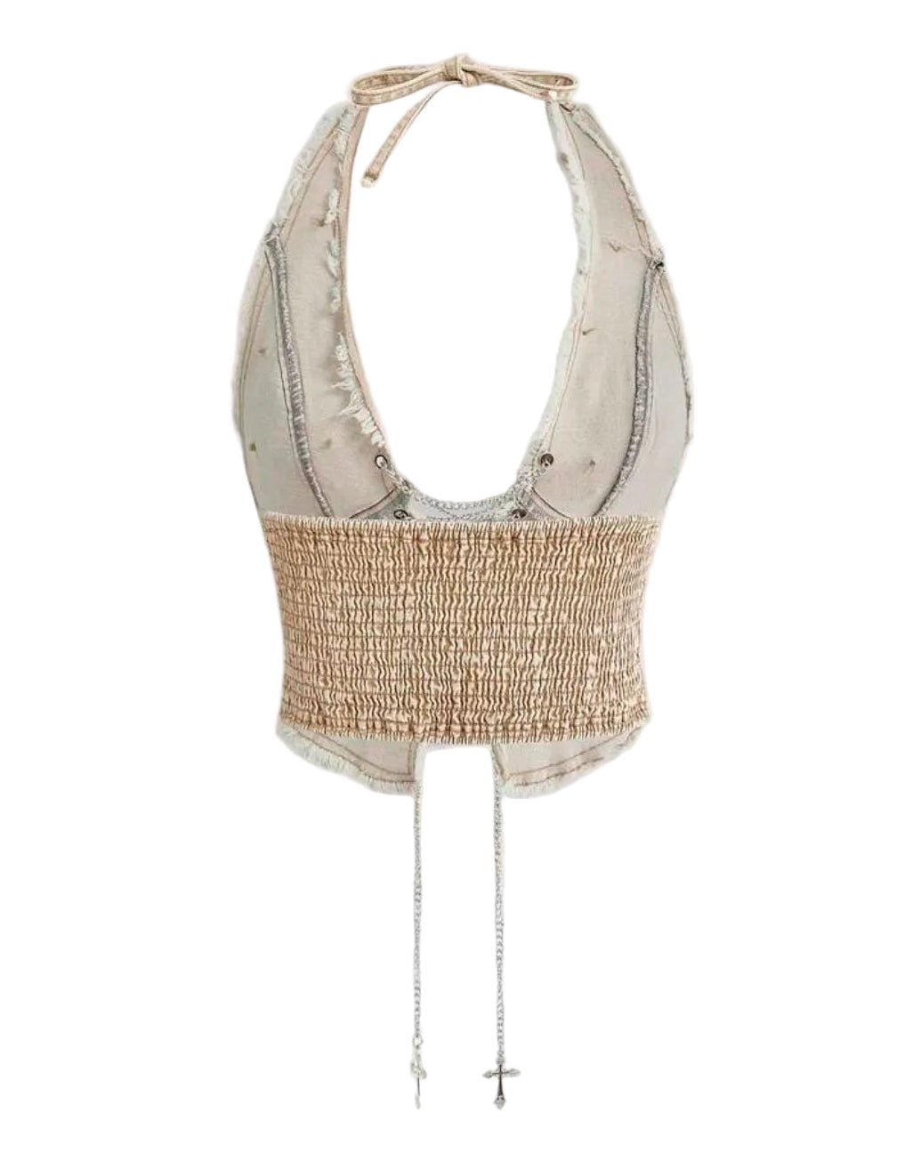 Denim Silver Chain Silver Cross  Halter Top