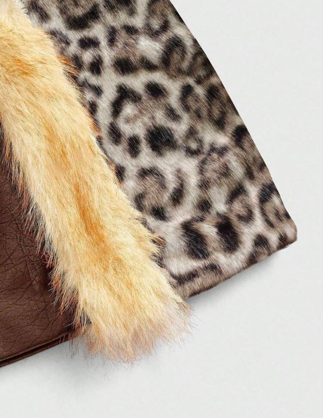 Leather Animal Fur Patchwork Mini Skirt