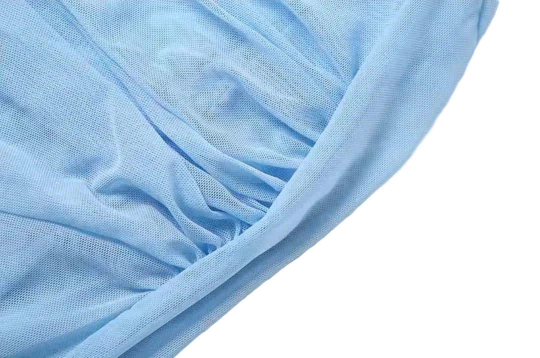 Women's Blue Sheer Mesh Long Dress
