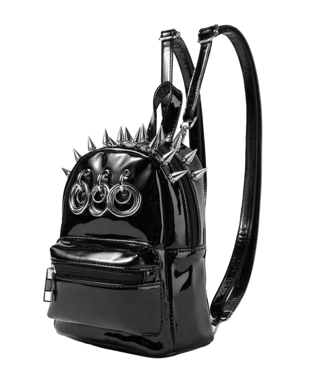 Spiked Patent Mini Silver Ring Backpack