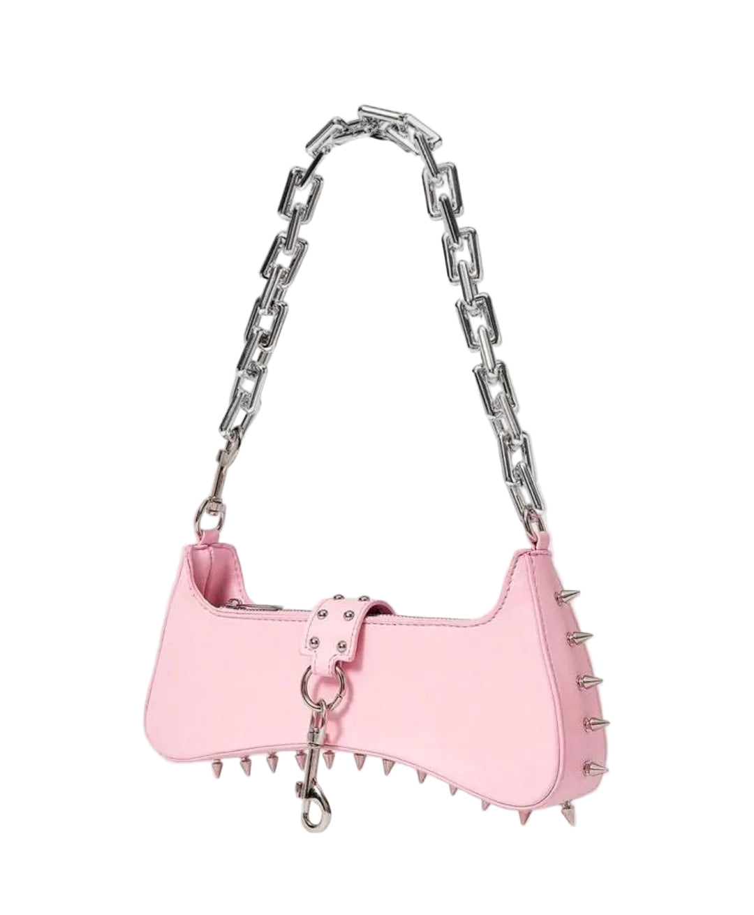 Pink Studded Silver Chain Strap Handbag