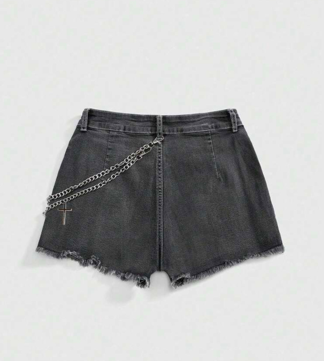 Denim Graphic Graffiti Chain Shorts