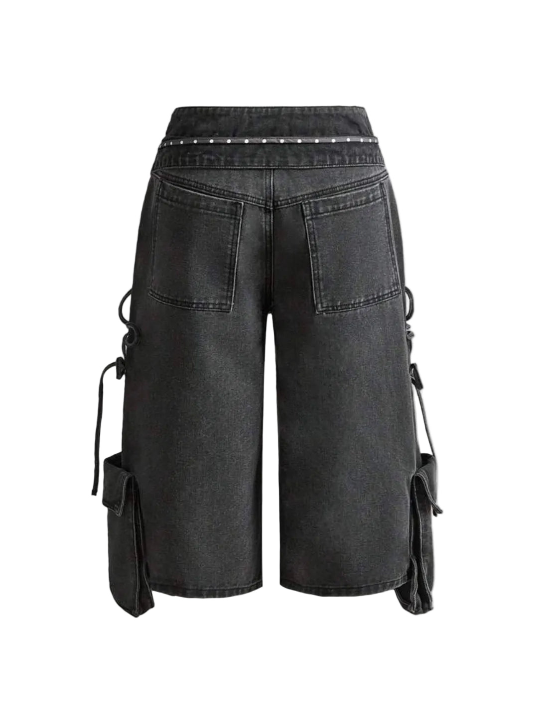 Asymmetrical Drawstring Oversized Cargo Capri Jeans