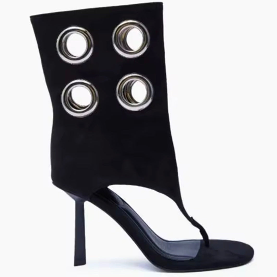 Metal Silver Circle Sandal High Heels